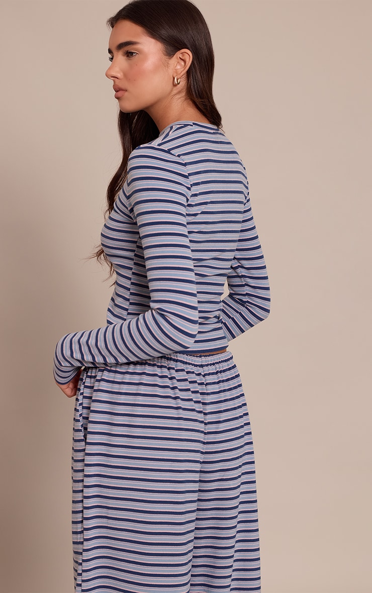 Navy Striped Soft Fleece Long Sleeve Top image 2