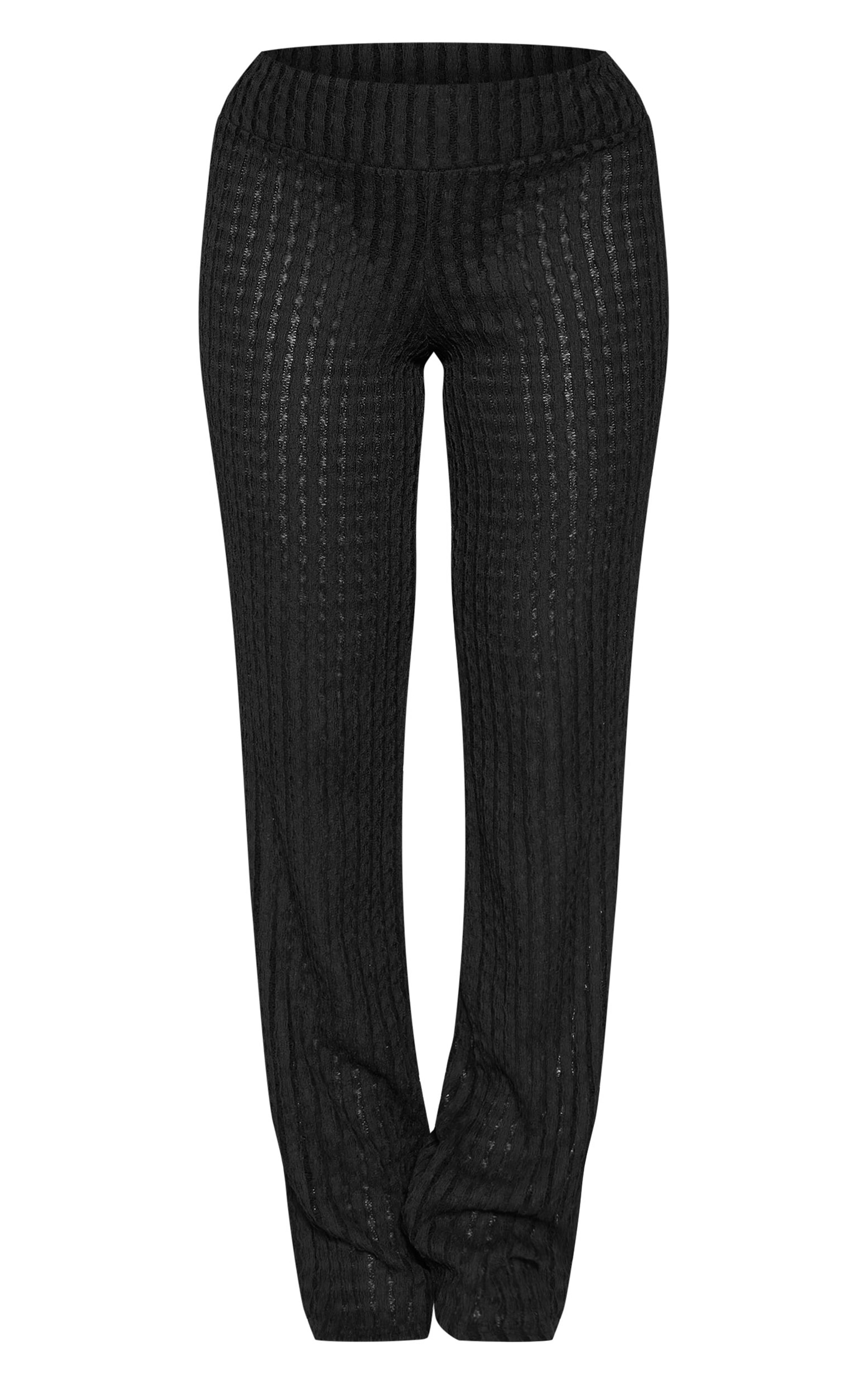 Black Textured Fold Over Flared Pants image 5