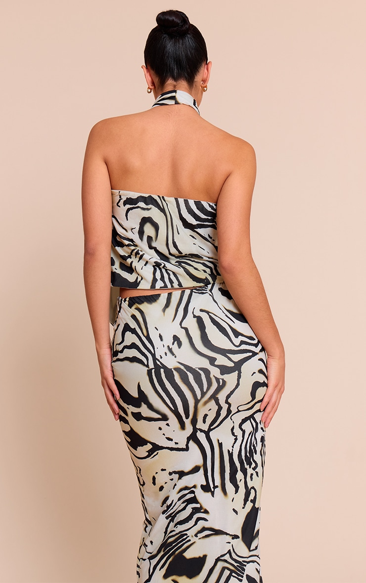 Cream Zebra Print Chiffon Knot Halter Top image 2