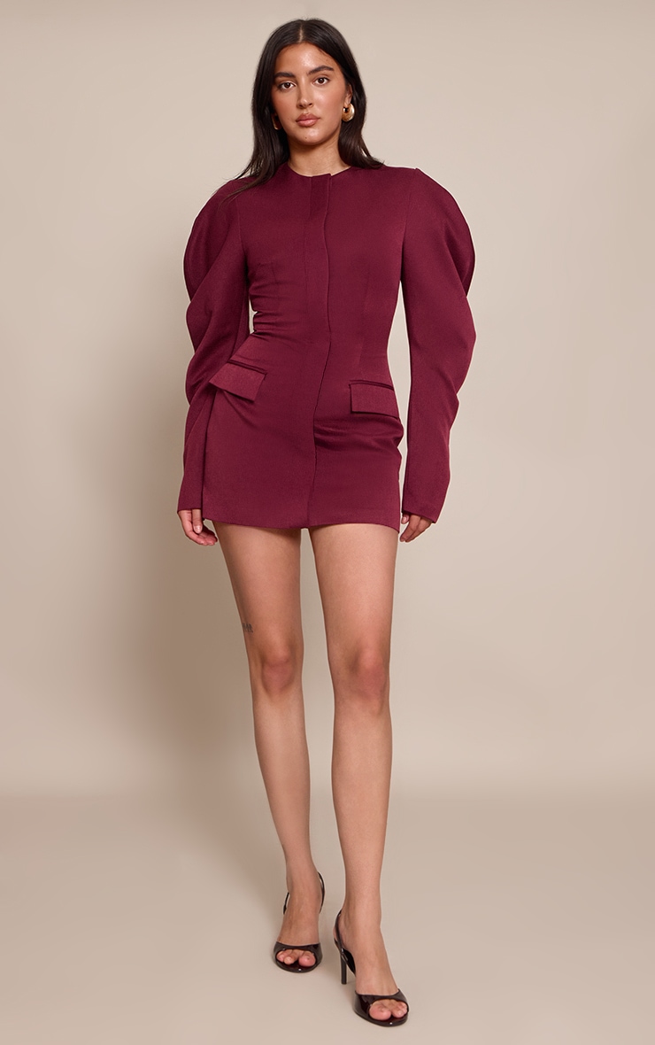 Deep Plum Woven Cacoon Sleeve Button Down Blazer Dress image 3