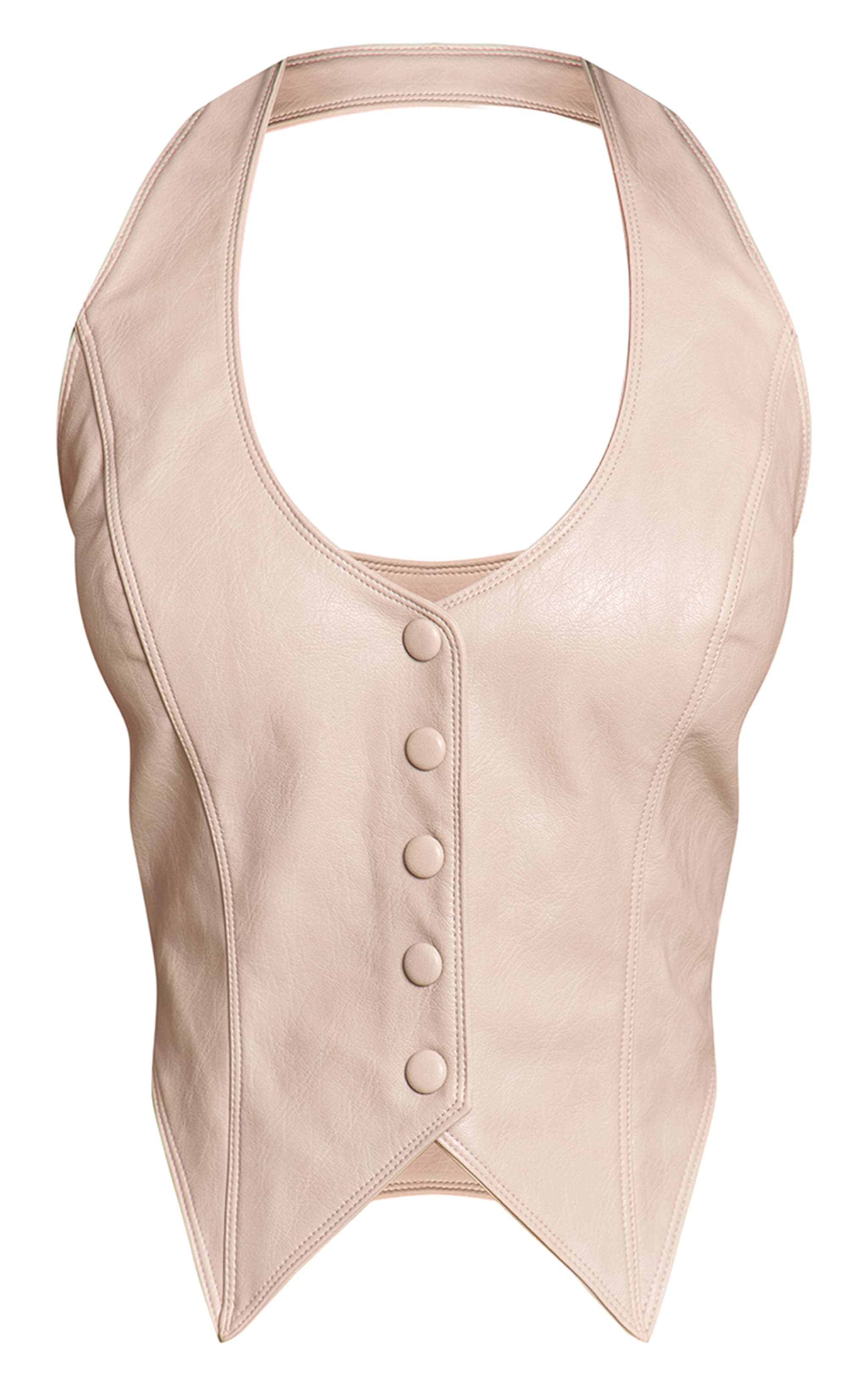 Petite Stone Button Up Faux Leather Halterneck Top image 5