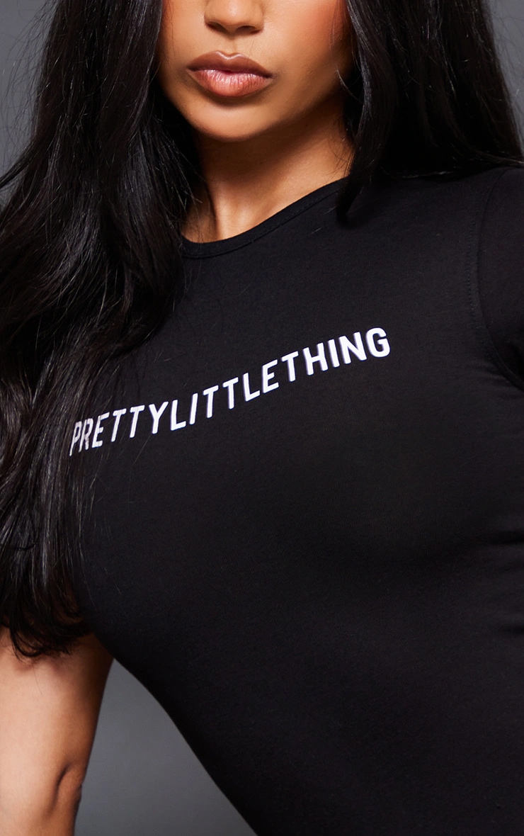 PRETTYLITTLETHING Black Logo Short Sleeved Bodysuit image 4