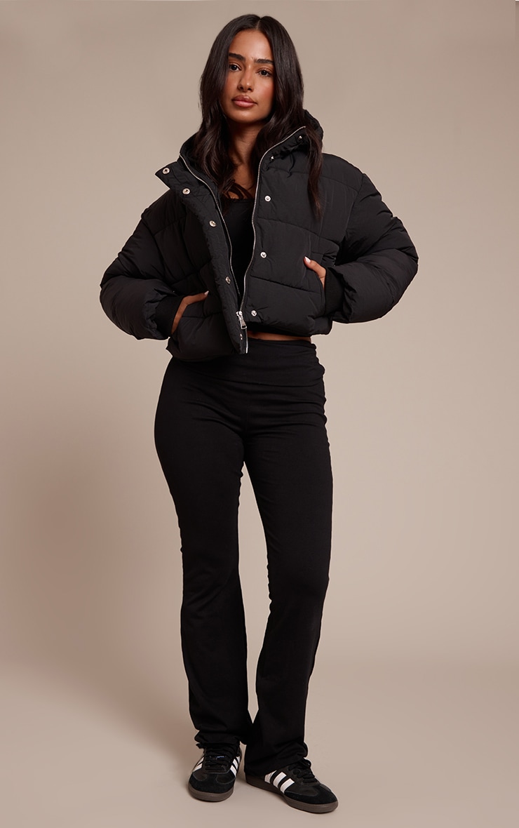 Petite Black Cropped Drawstring Puffer Jacket image 3