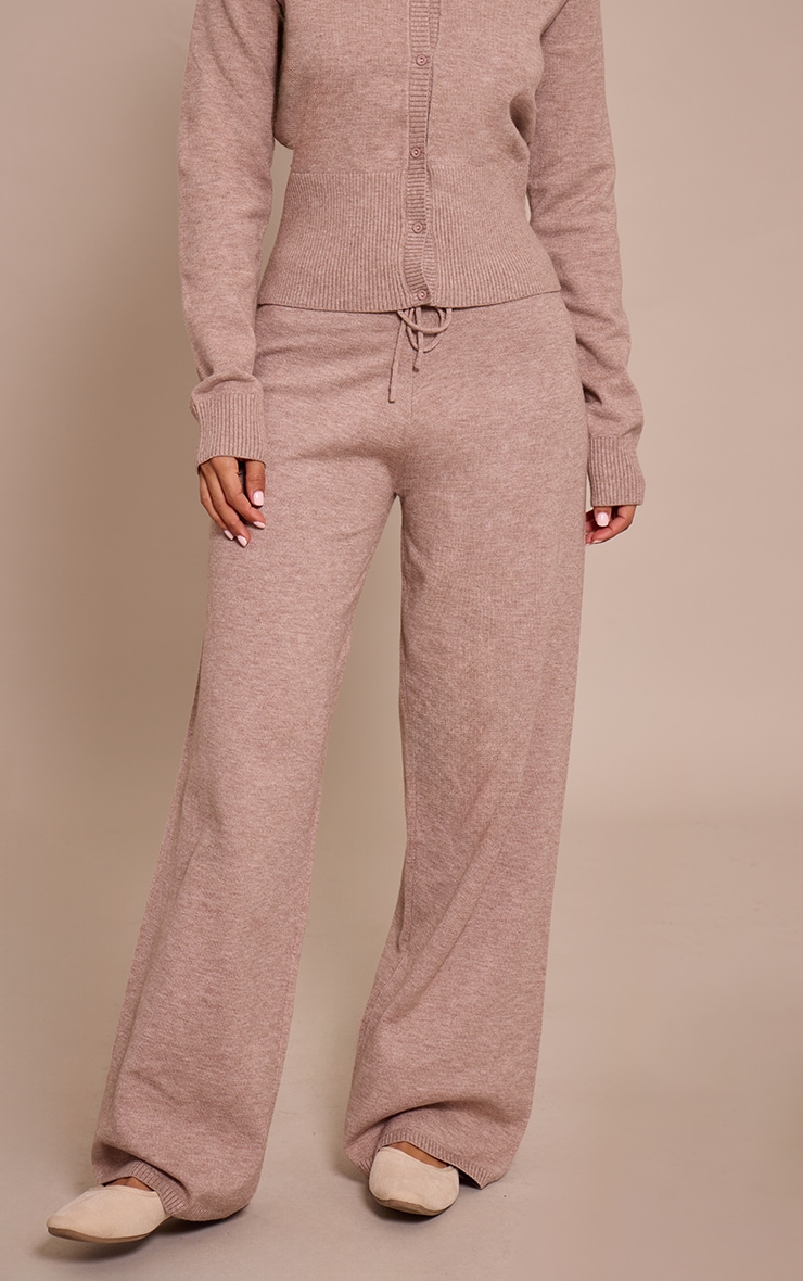 Petite Taupe Wide Leg Knitted Pants image 2