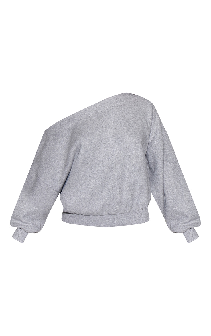 Petite Sweat côtelé gris à épaule dénudée image 5