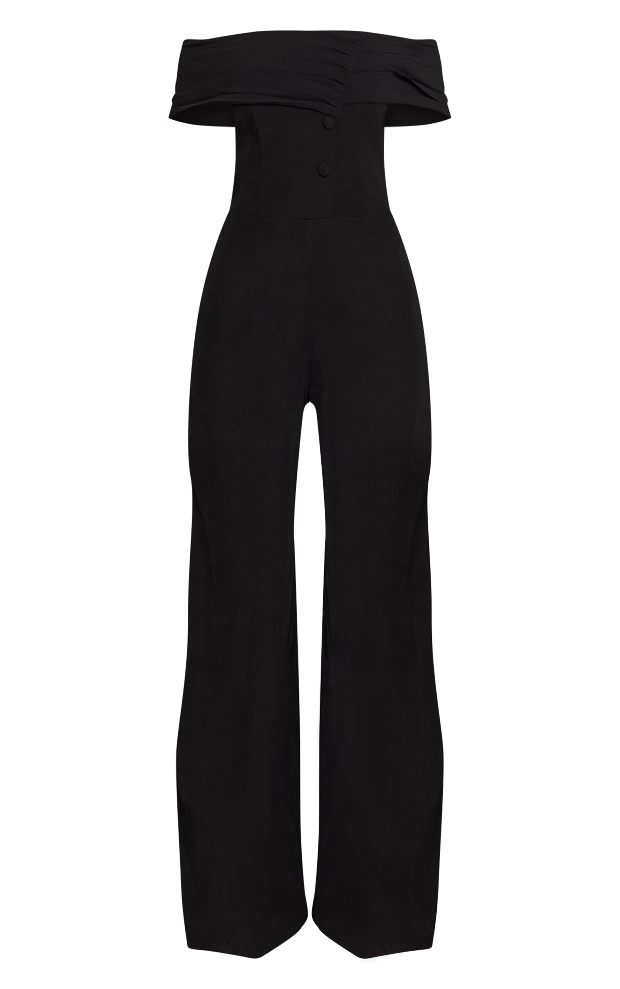 Black Woven Button Detail Straight Leg Jumpsuit image 5