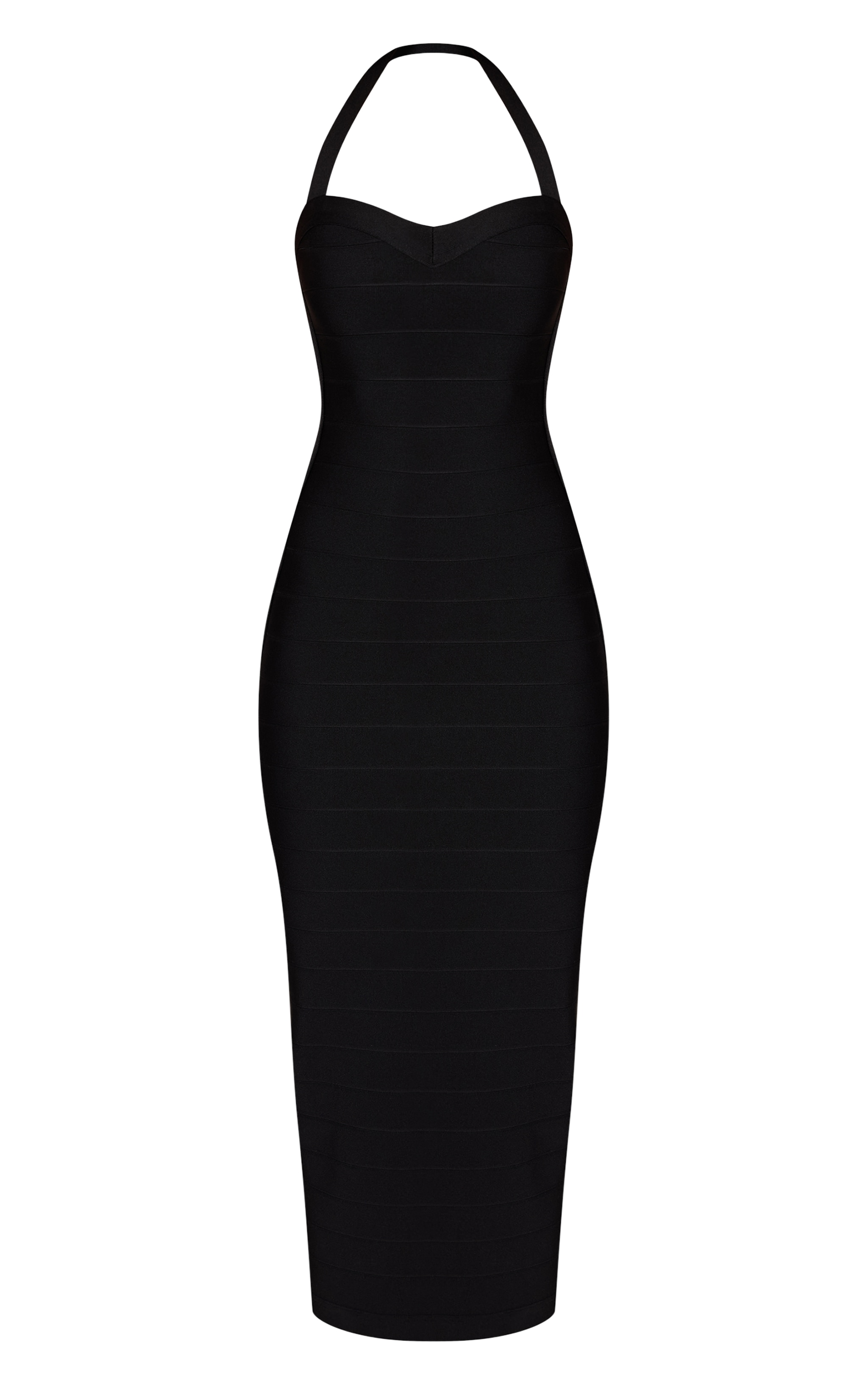 Robe longue bandage moulante noire à col droit image 5