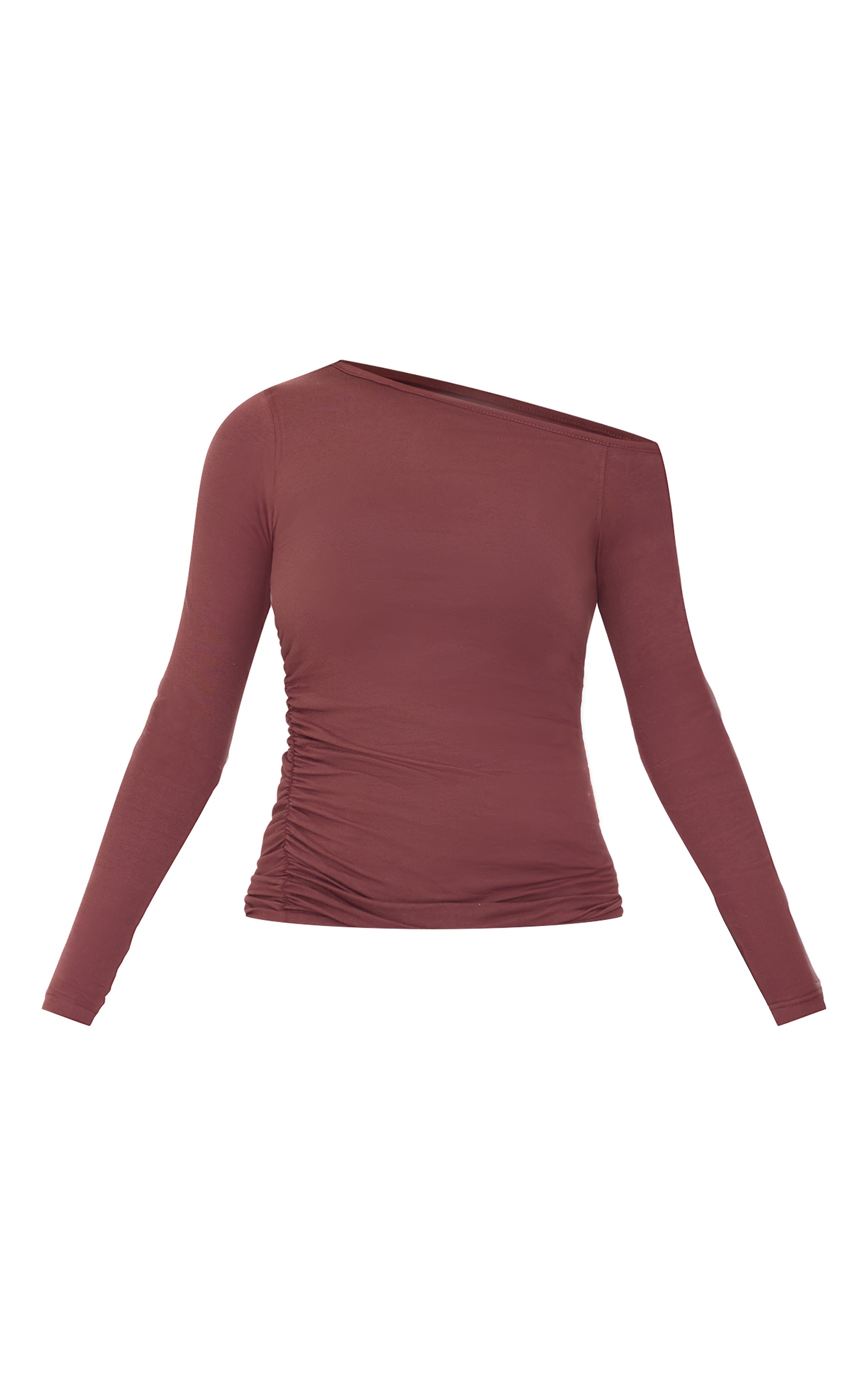 Tall Chocolate Asymmetric Ruched Long Sleeve Top image 5