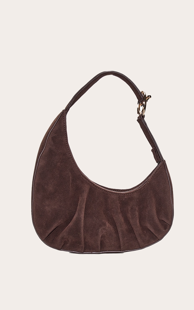 Chocolate Faux Suede T Bar Asymetric Shoulder Bag image 2
