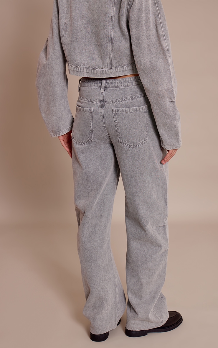Grey Mid Rise Seam Detail Barrel Jeans image 3