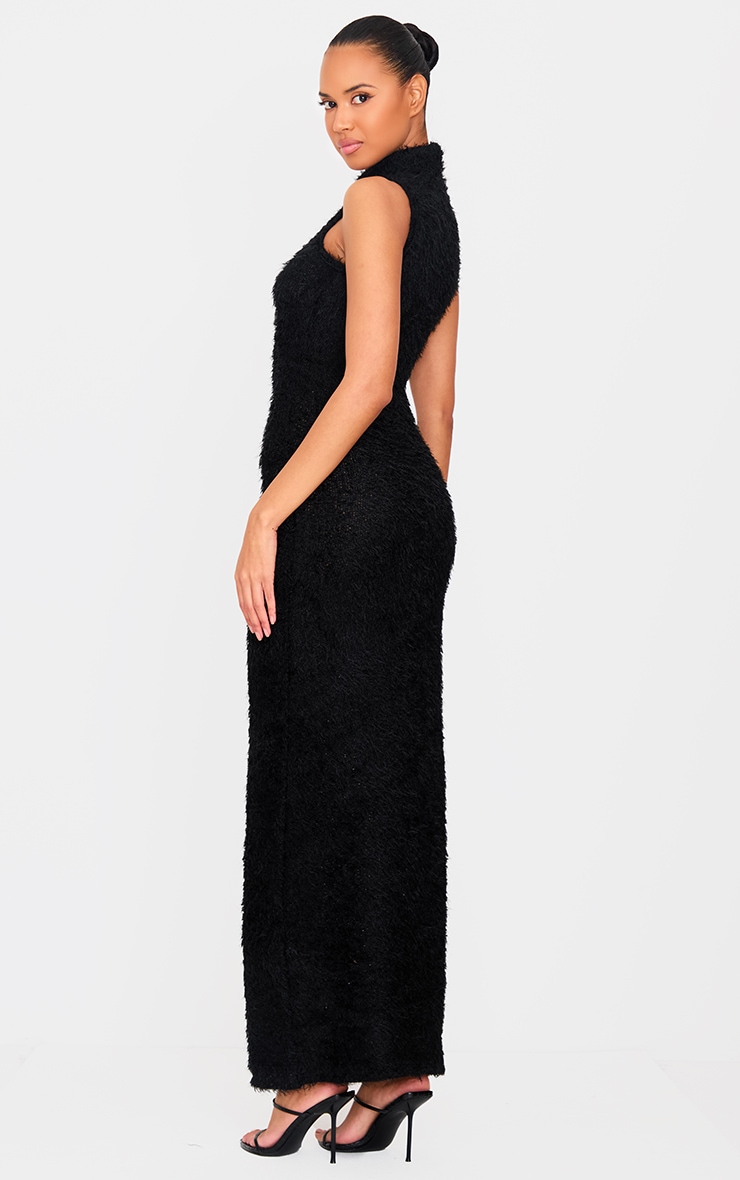 Black Fluffy High Neck Maxi Dress image 2