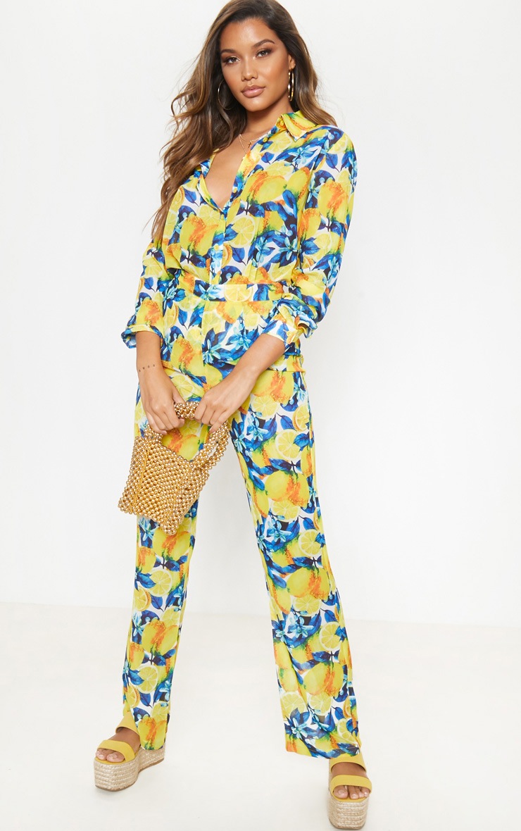 Yellow Lemon Print Beach Flares