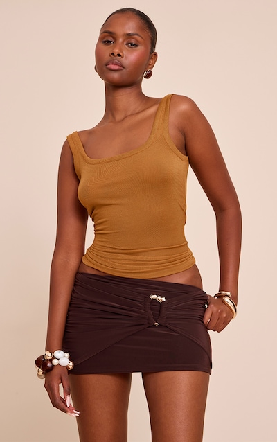 Chocolate Slinky Ring Detail Low Rise Micro Mini Skirt