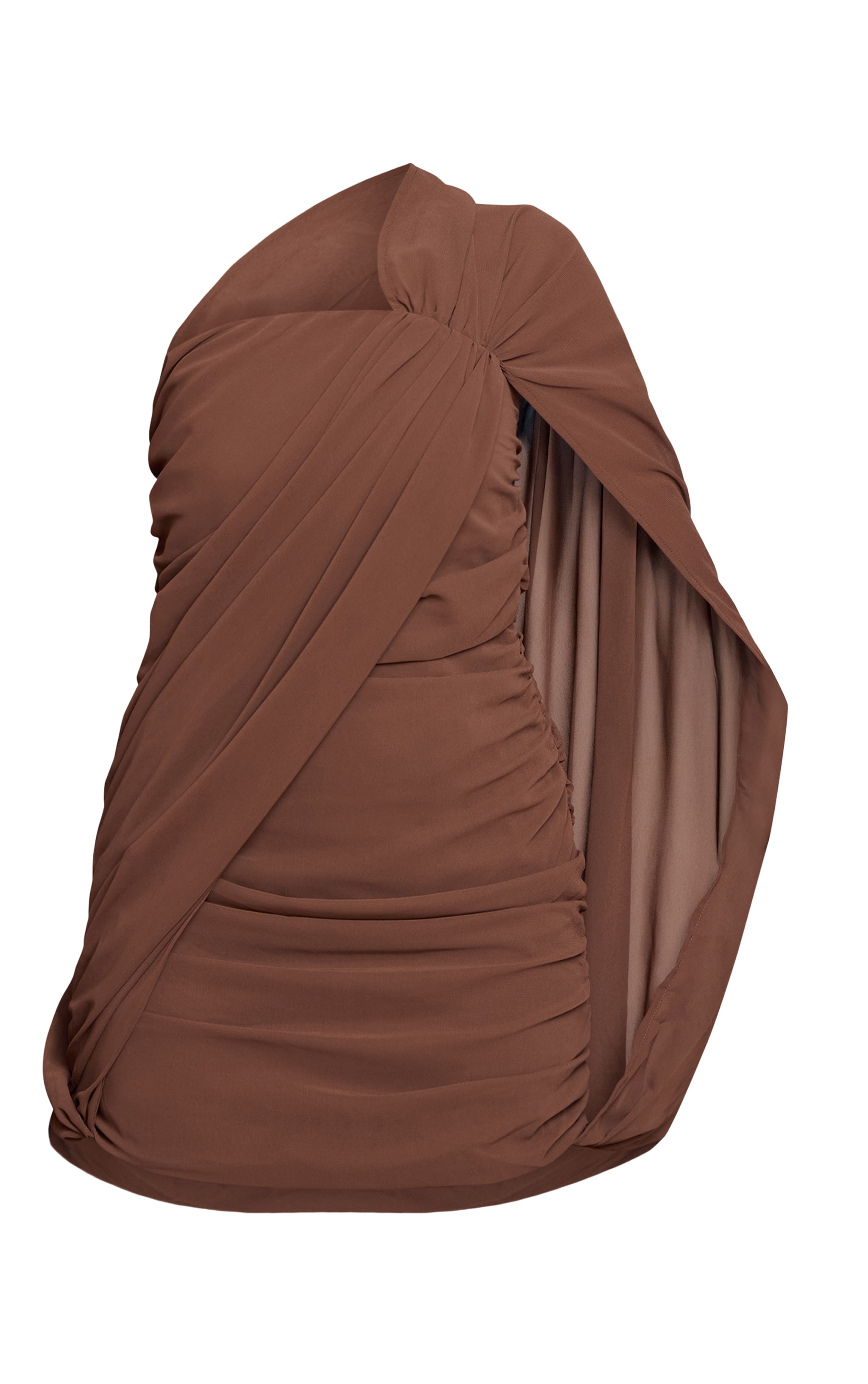 Mini robe en mousseline de soie chocolat froncée à épaule unique image 5