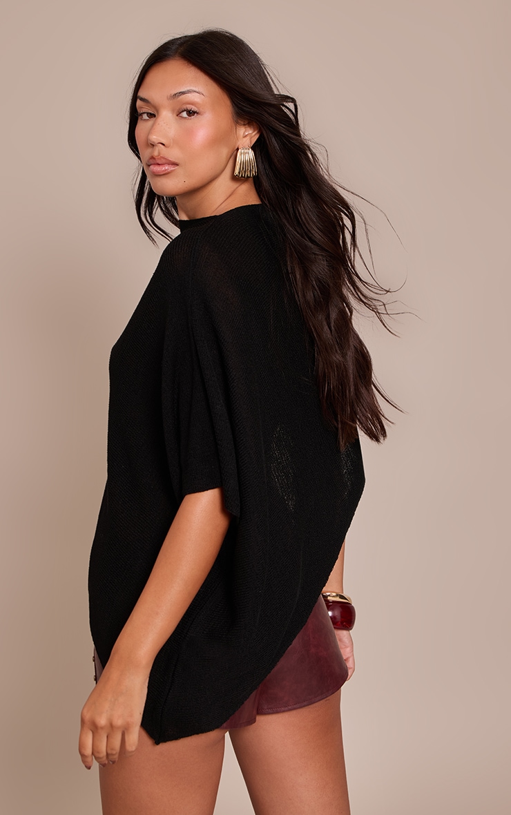 Black Fine Knit Poncho Style Top image 2