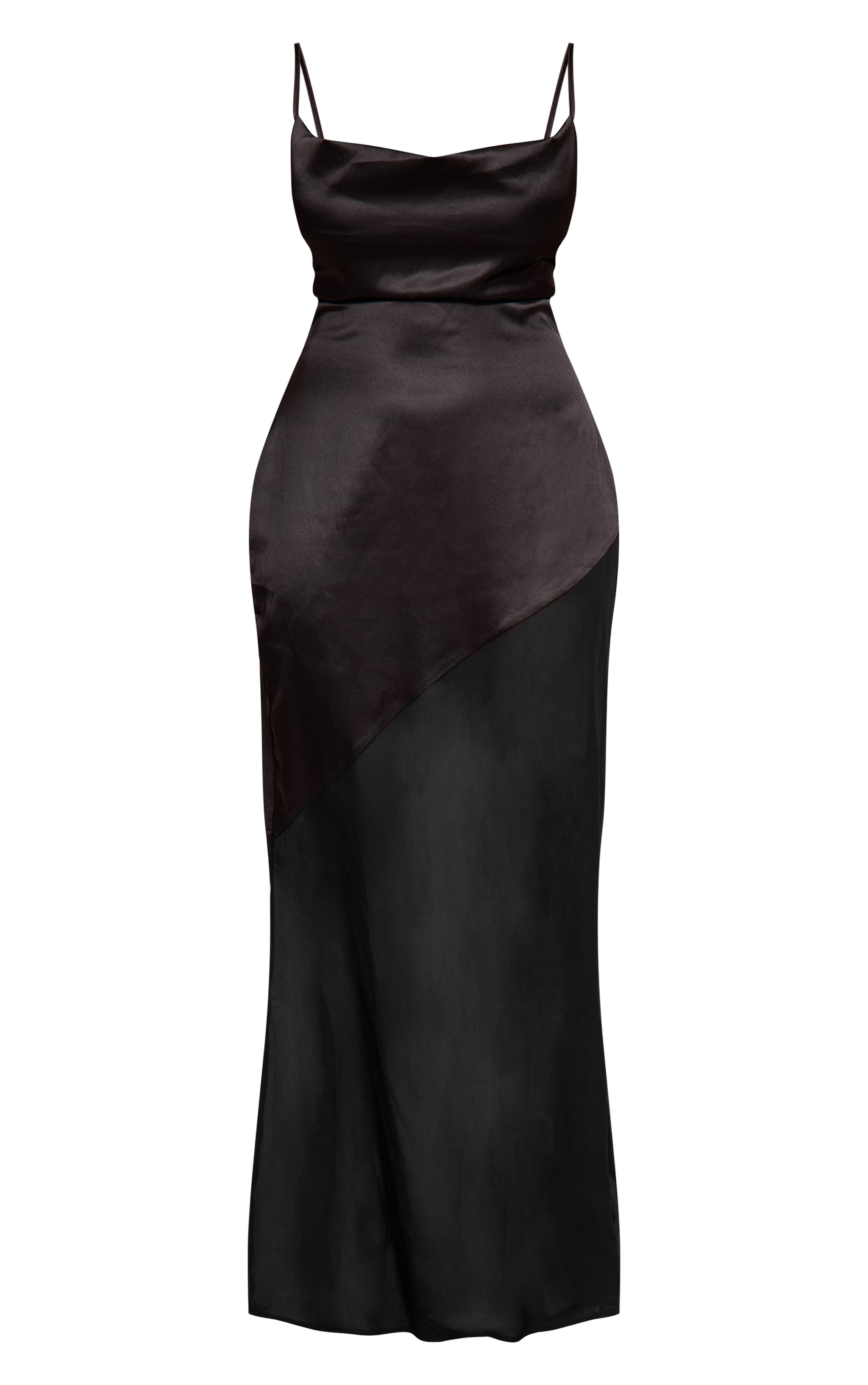 Shape Black Cowl Neck Satin Dropped Hem Chiffon Maxi Dress image 5
