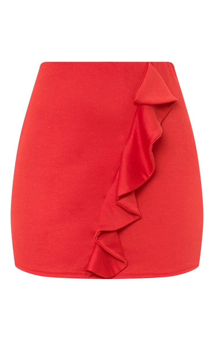 Red Ruffle Mini Skirt Skirts PrettyLittleThing