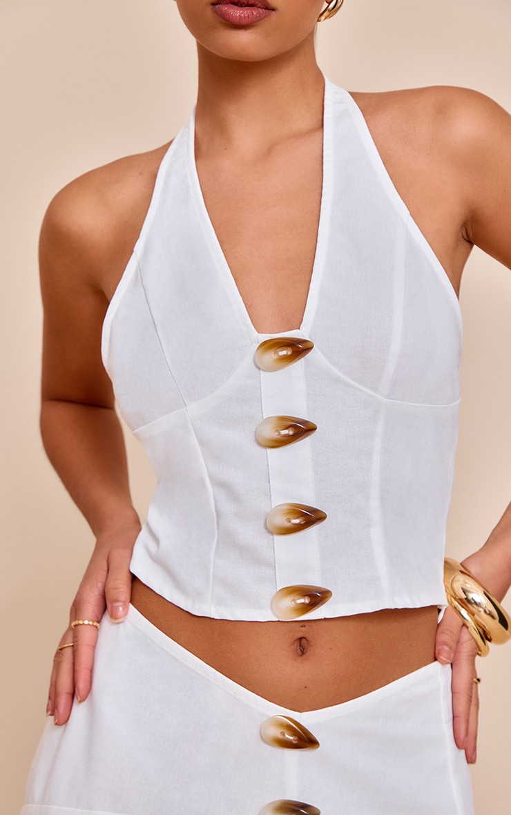 Tiered Button Through Top - White