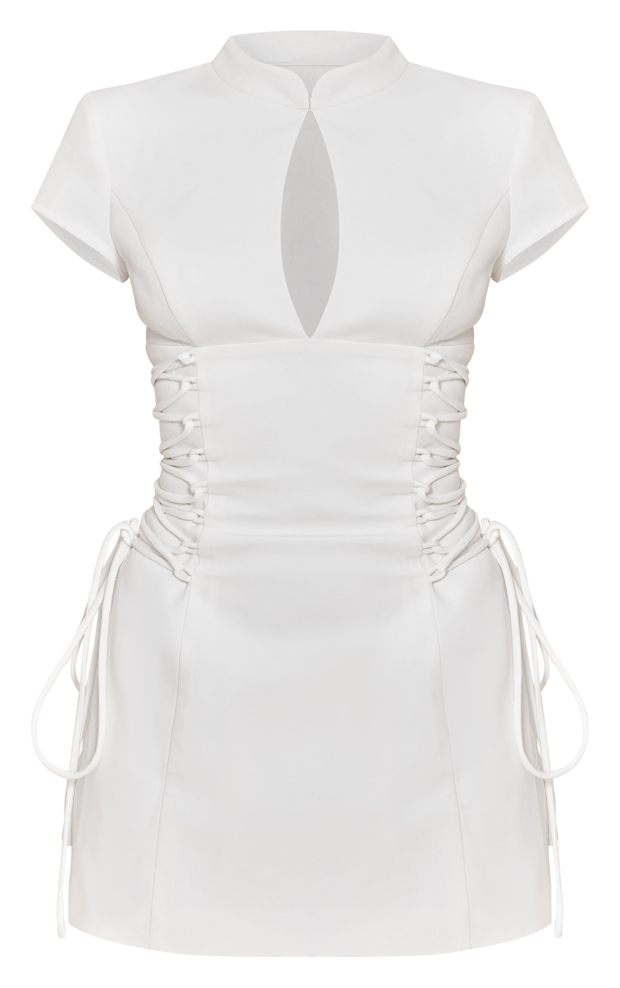 PLT Label Almond Tailored Band Collar Lace Up A-line Dress image 5