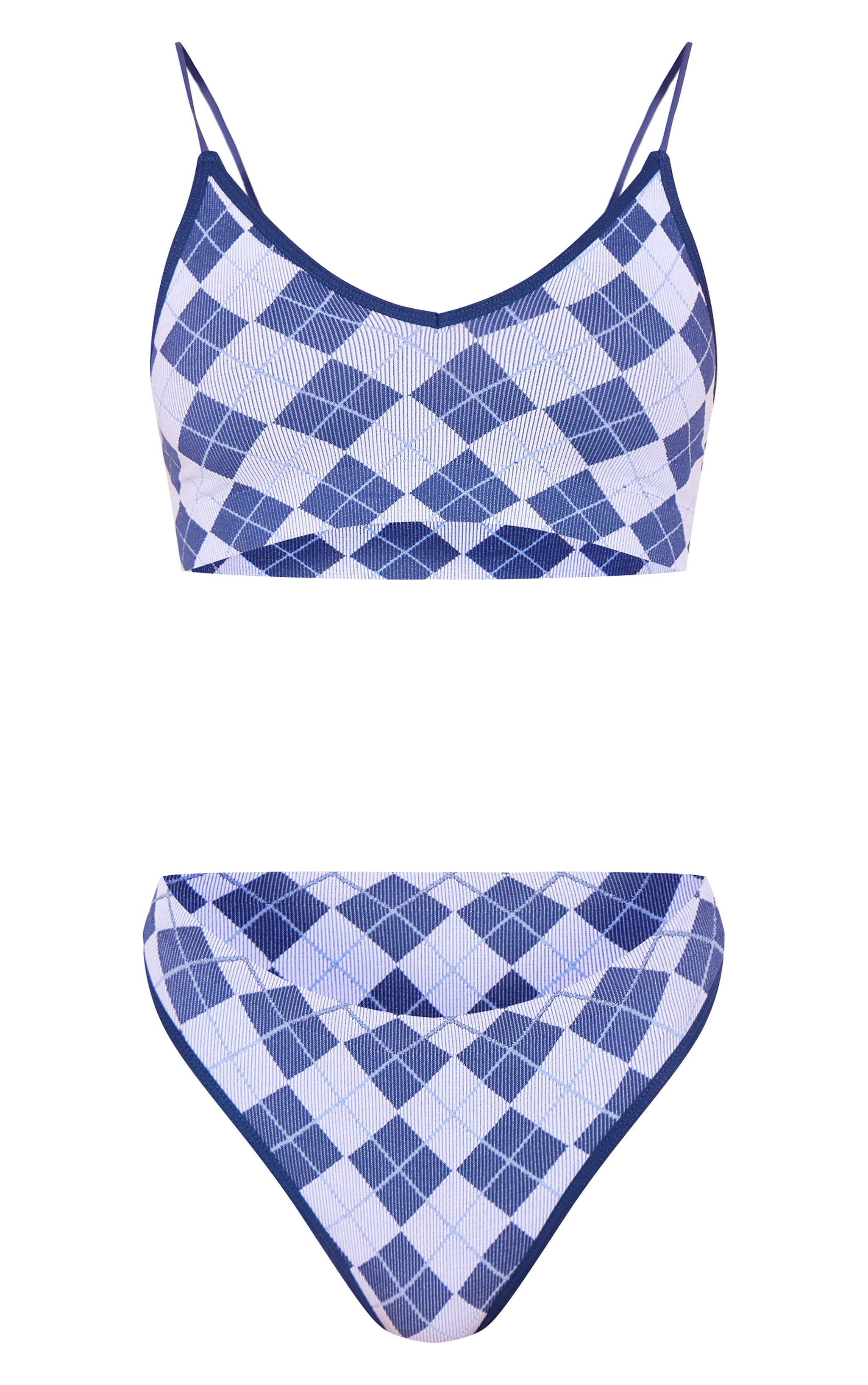 Blue Argyle Seamless Bralette And Thong Lingerie Set image 5