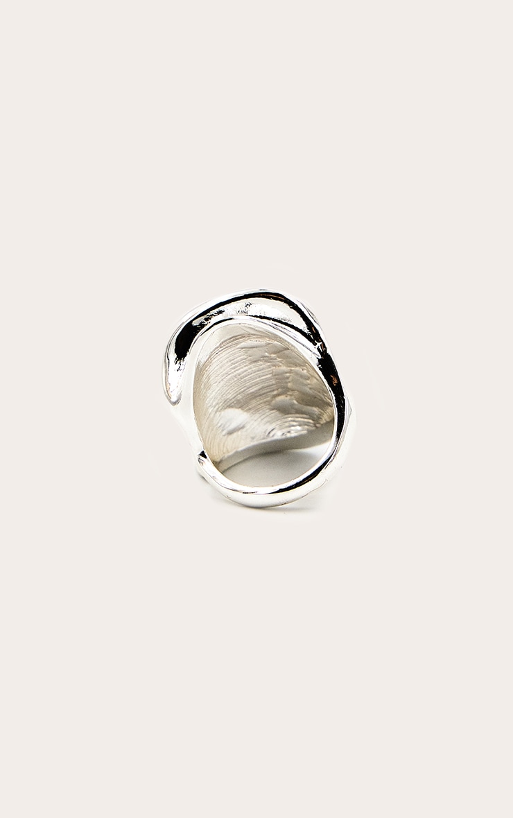 Silver Textured Abstract Double Ring image 3