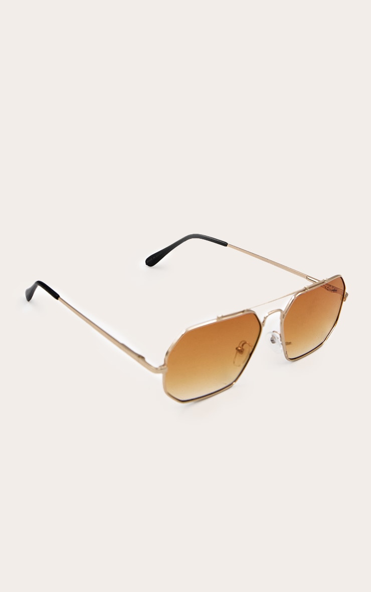 Gold Skinny Frame Angled Sunglasses image 4