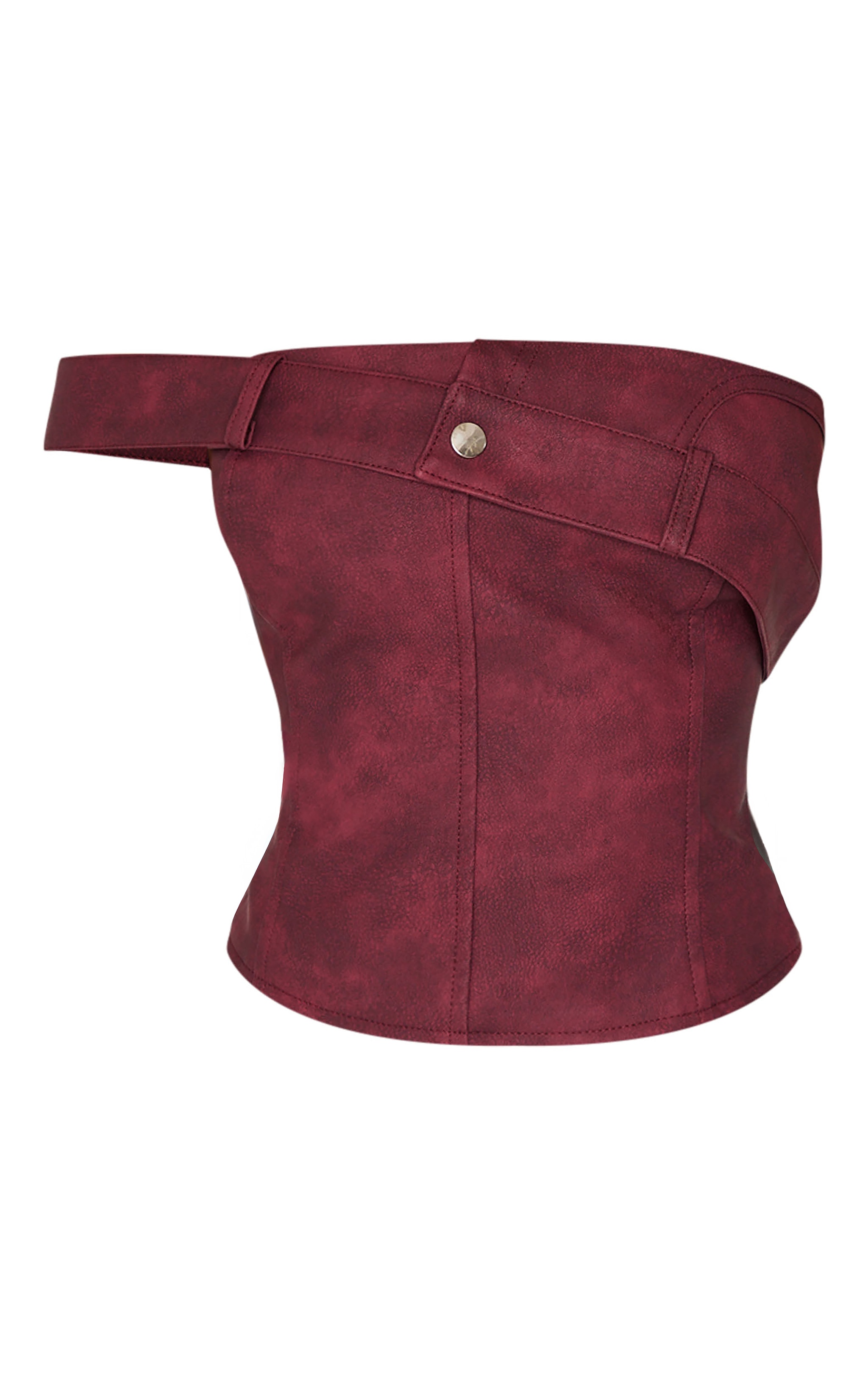 Petite Burgundy Faux Leather Strap Foldover Detail Top image 5