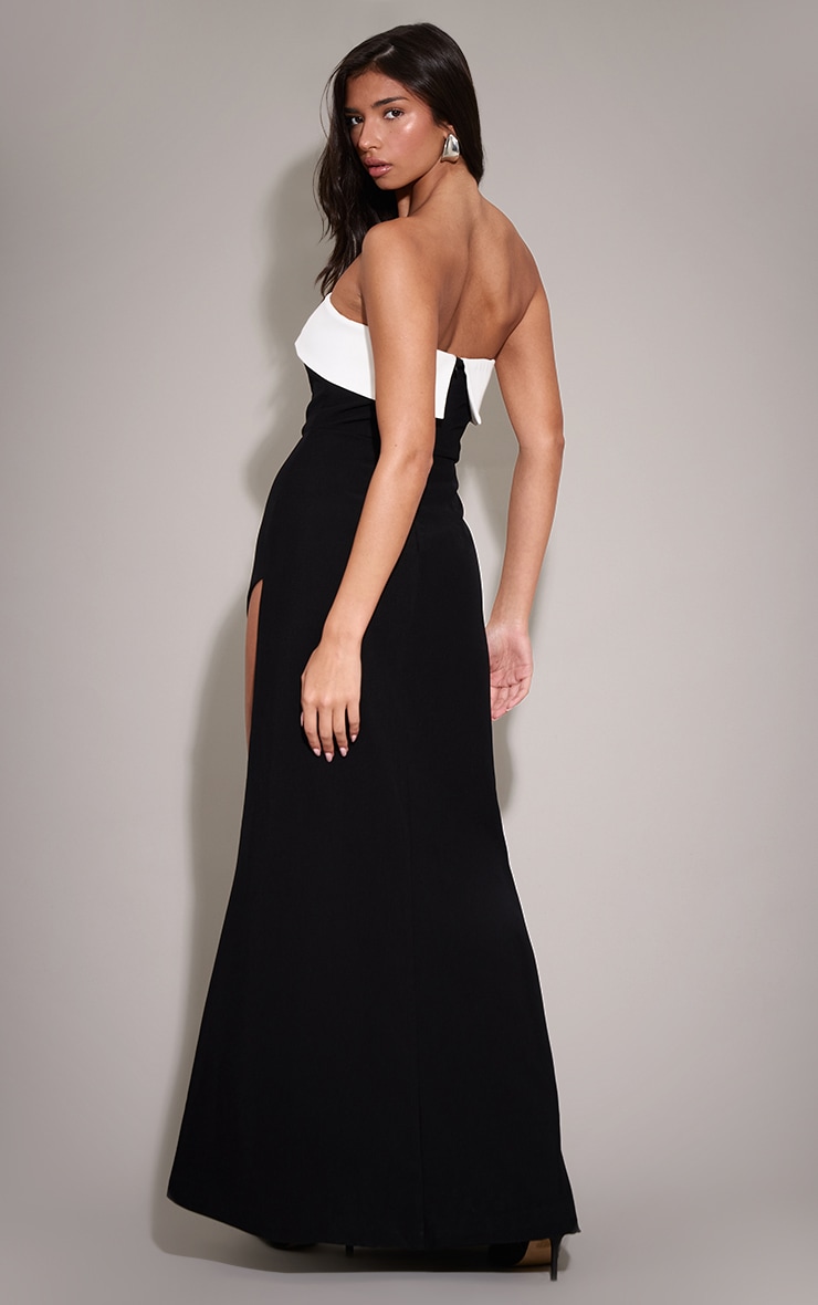 Black Contrast Bandeau High Split Maxi Dress image 2
