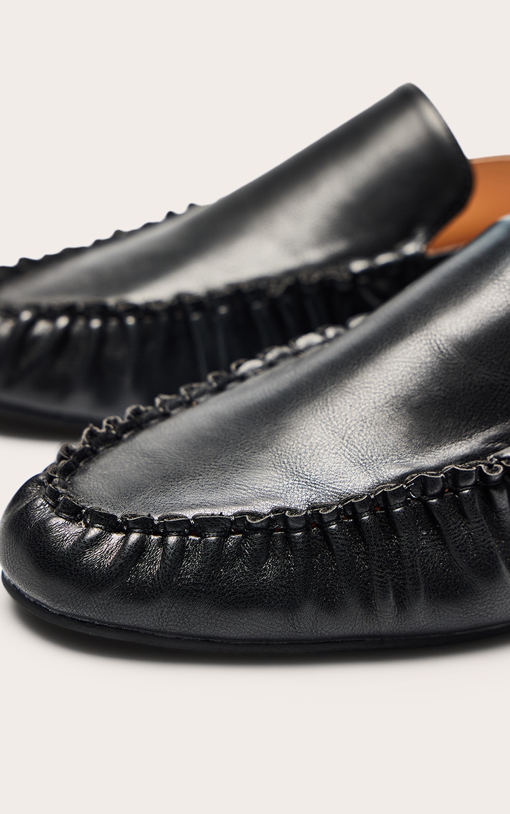 Black PU Ruched Trim Boat Loafer image 5
