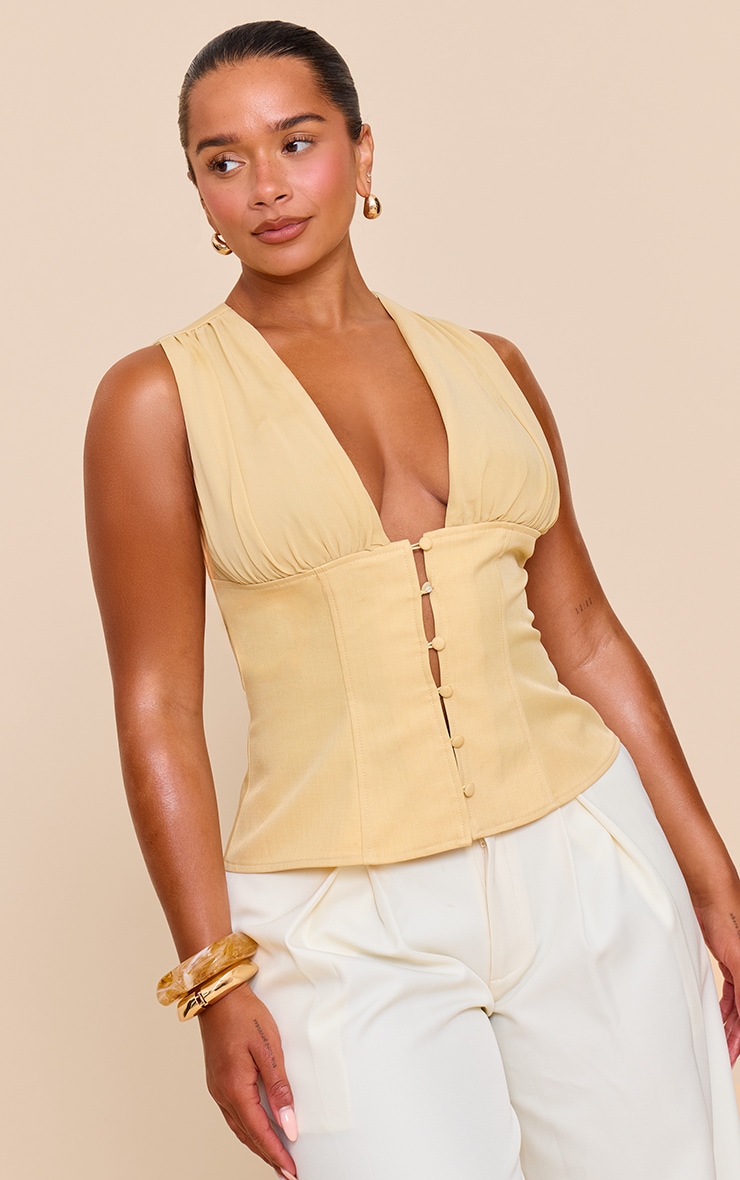 Shape Butter Yellow Plunge Front Button Detail Top image 3