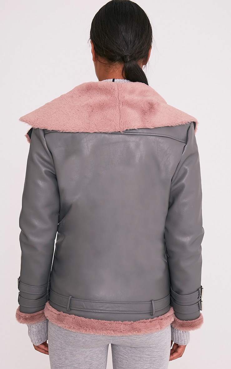 Liane Grey Premium Faux Fur Lined Aviator Coats & Jackets