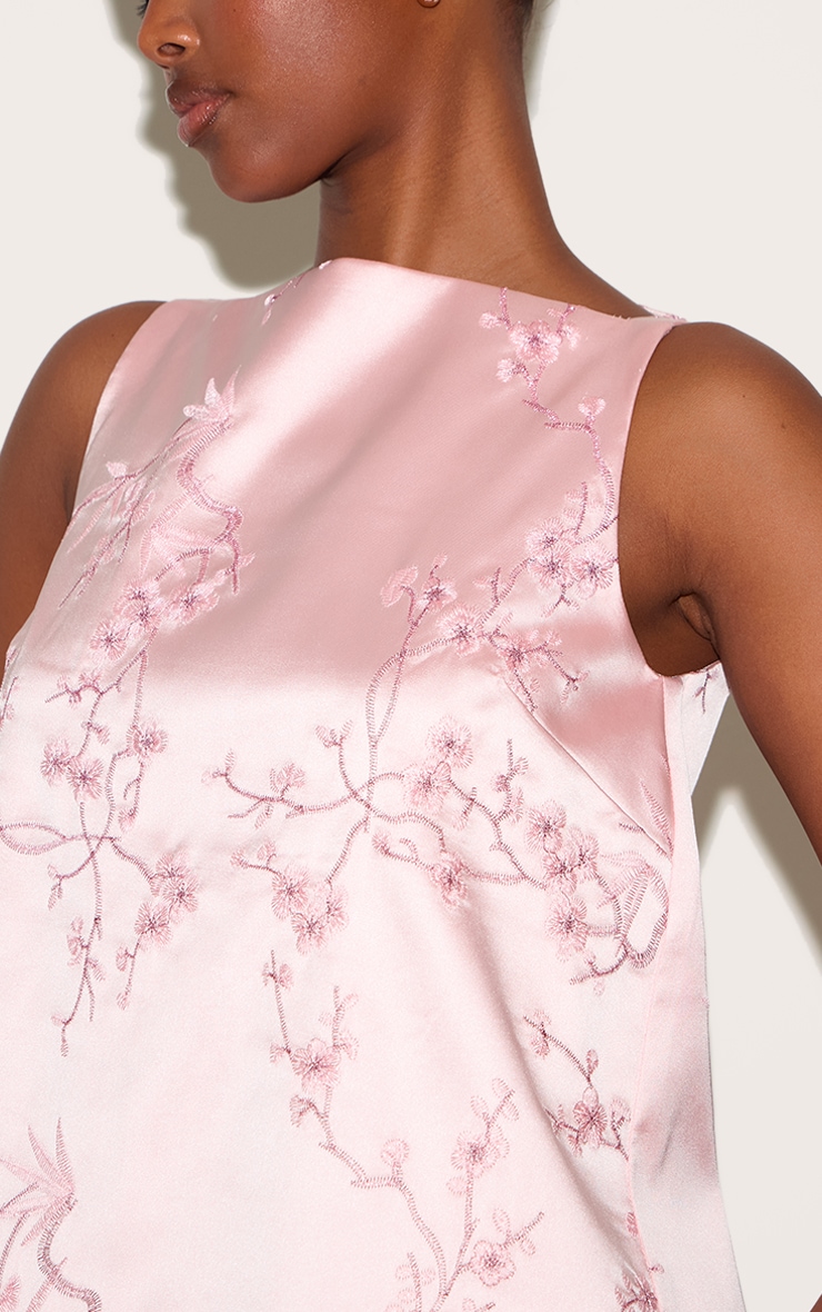 Pastel Pink Floral Embroidered A-line Mini Shift Dress image 4