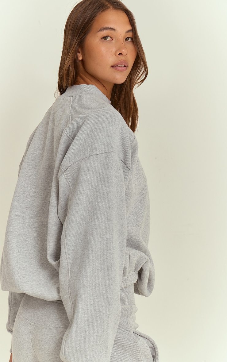 Grey Marl Rib Panel Fleeceback Sweatshirt image 2