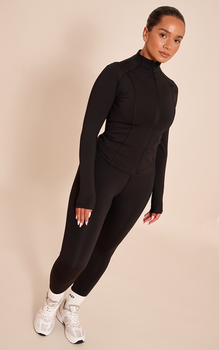 Shape Black Sculpt Seam Detail Long Sleeve Zip Front Jacket image 3