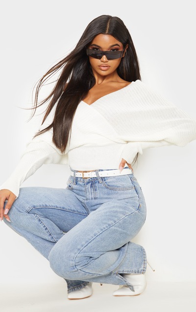 Ivory Wrap Off The Shoulder Jumper