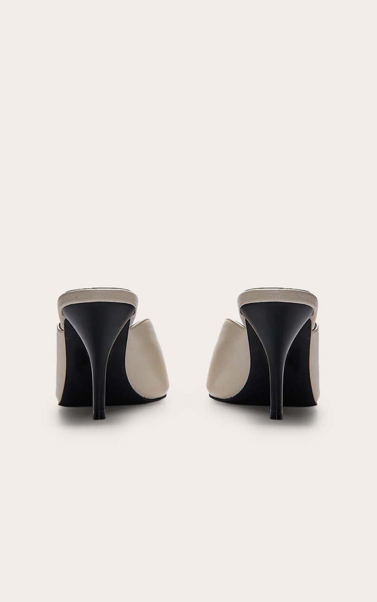 Cream PU Chiseled Toe Court Mules image 4