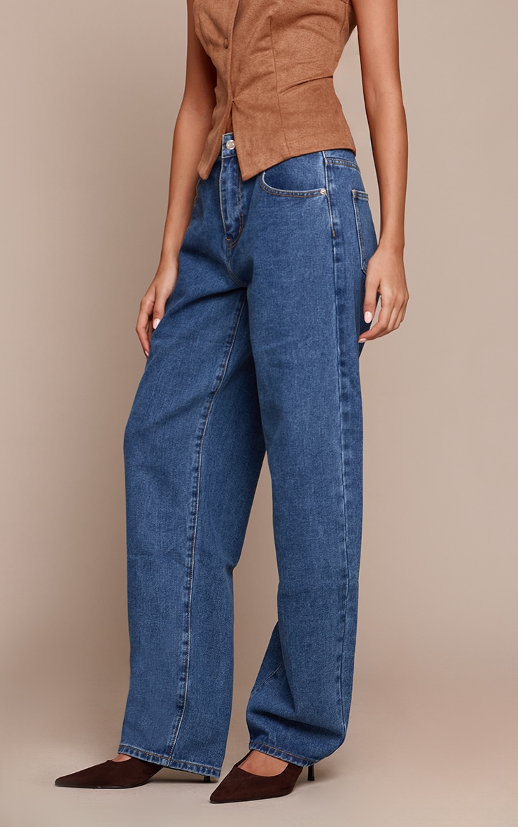 Mid Blue Wash Dipped Back Style Boyfriend Jeans image 2