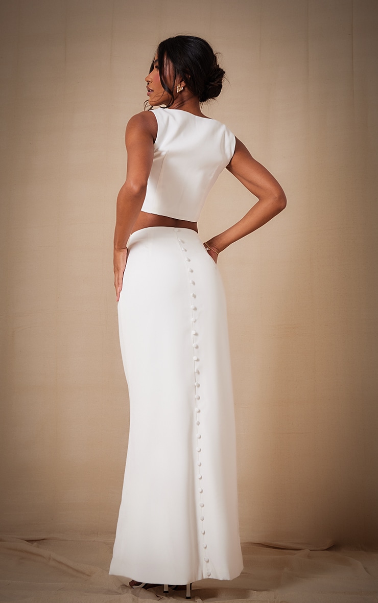 Premium White Woven Button Detail Maxi Skirt image 1