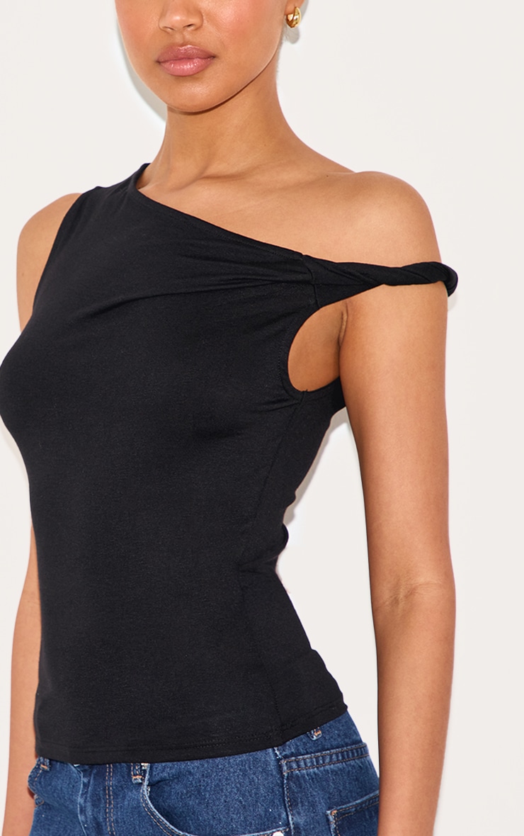 Black Soft Cotton Twist Detail Long Vest Top image 4