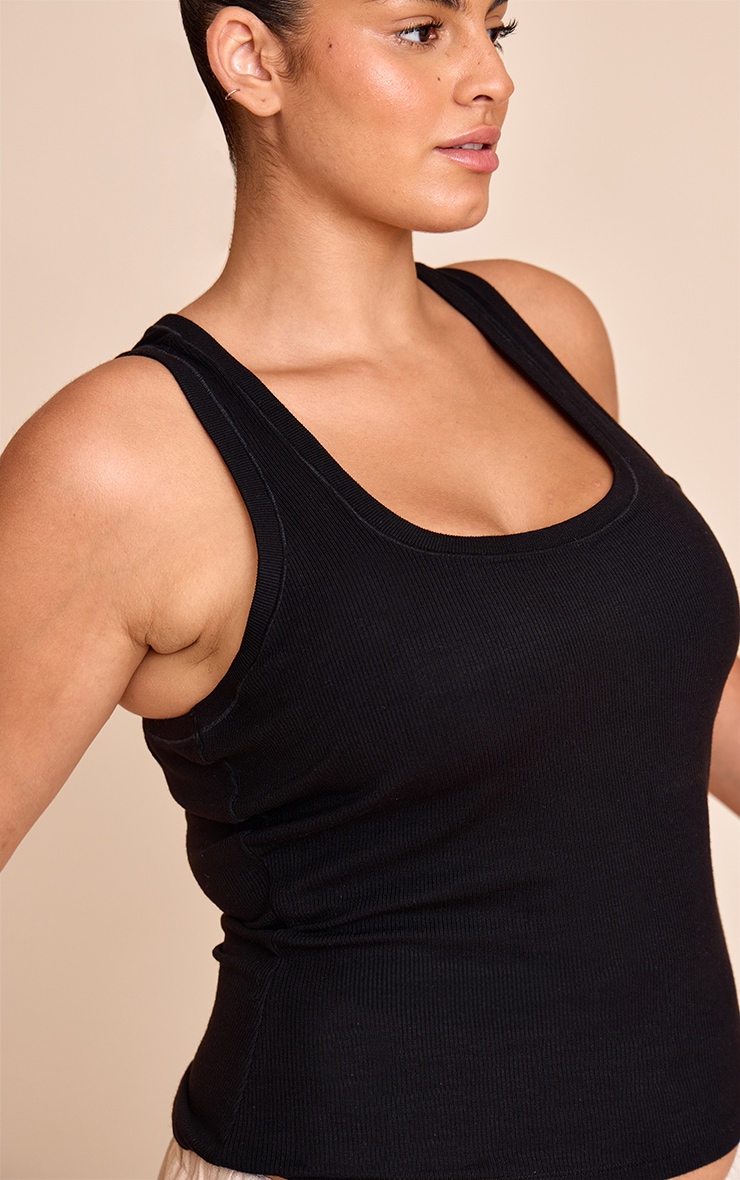 Plus Black Soft Rib Scoop Neck Vest Top image 4