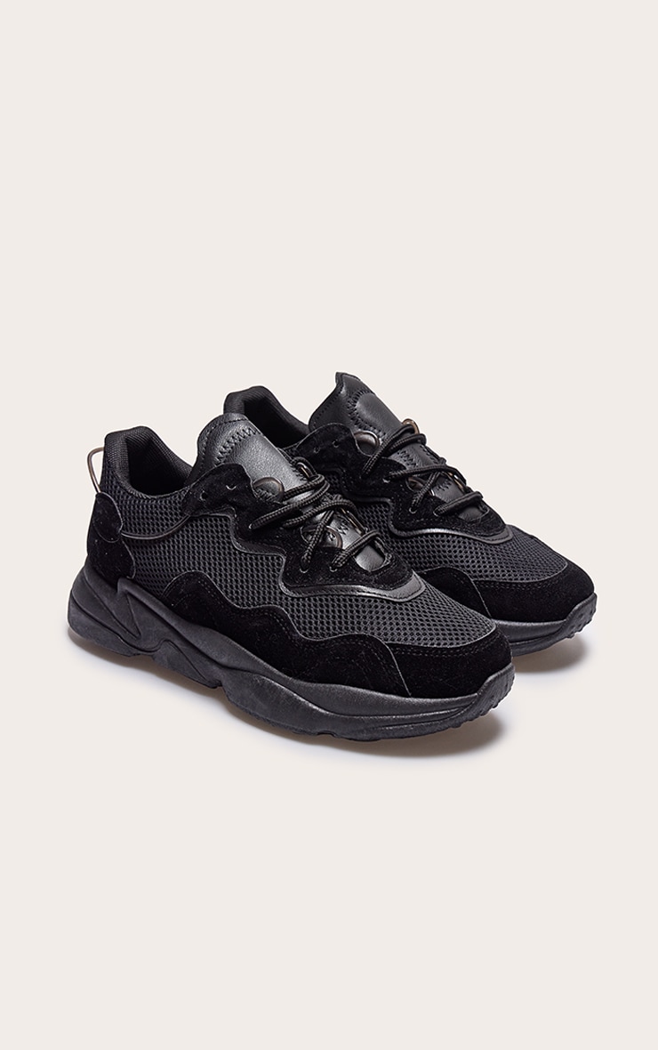 Black Mesh Contrast Lace Up Bubble Sole Sneakers image 2