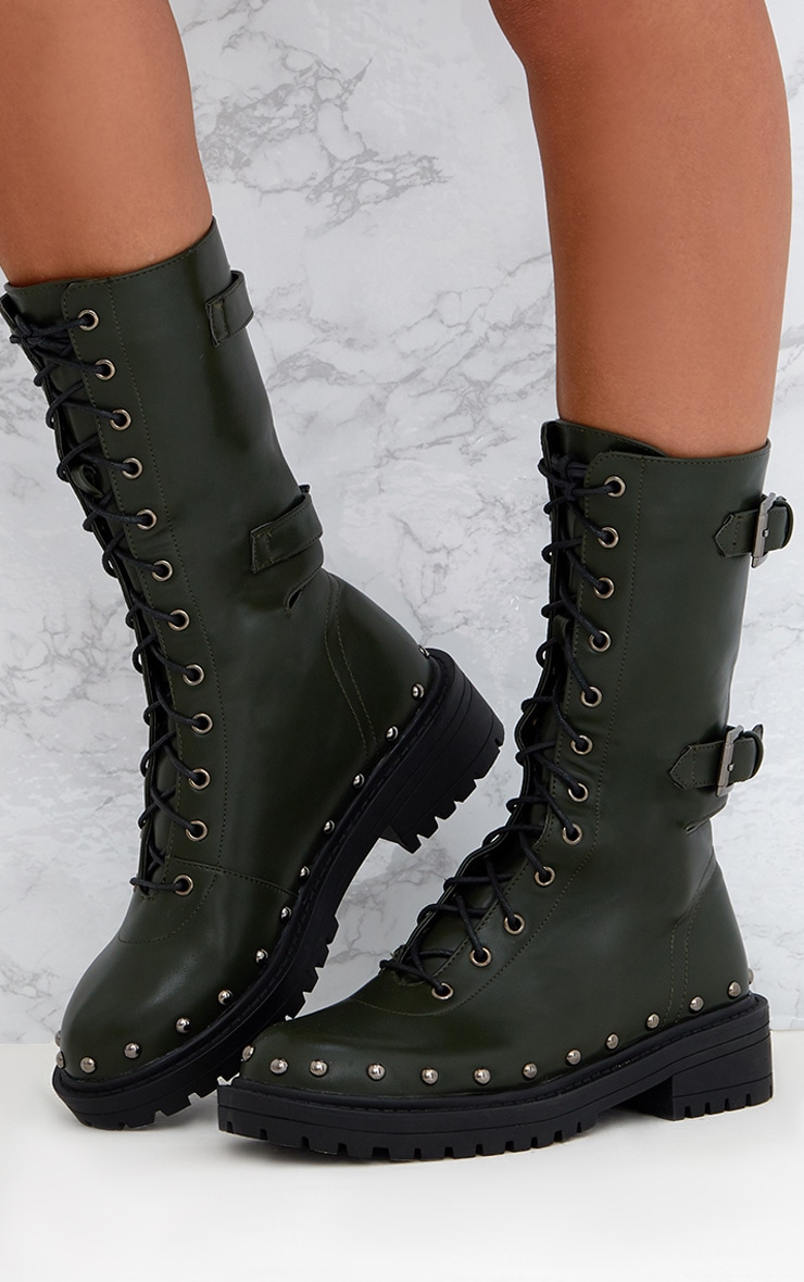 Khaki Chunky Hard Wear Lace Up Ankle Boots PrettyLittleThing