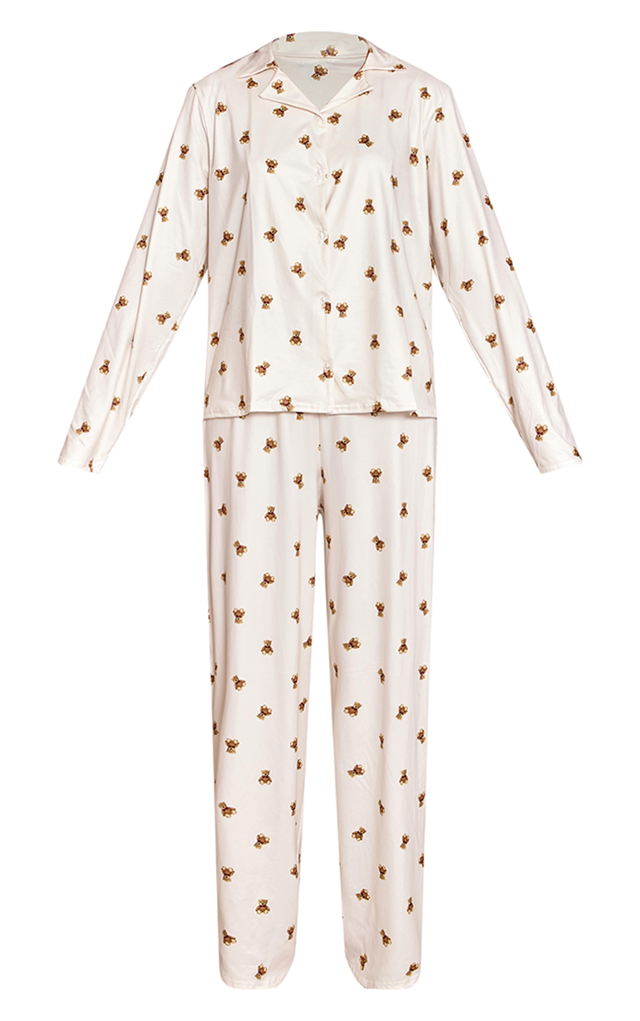 Cream Teddy Bear Print Long Sleeve Button Through Pj Set image 5