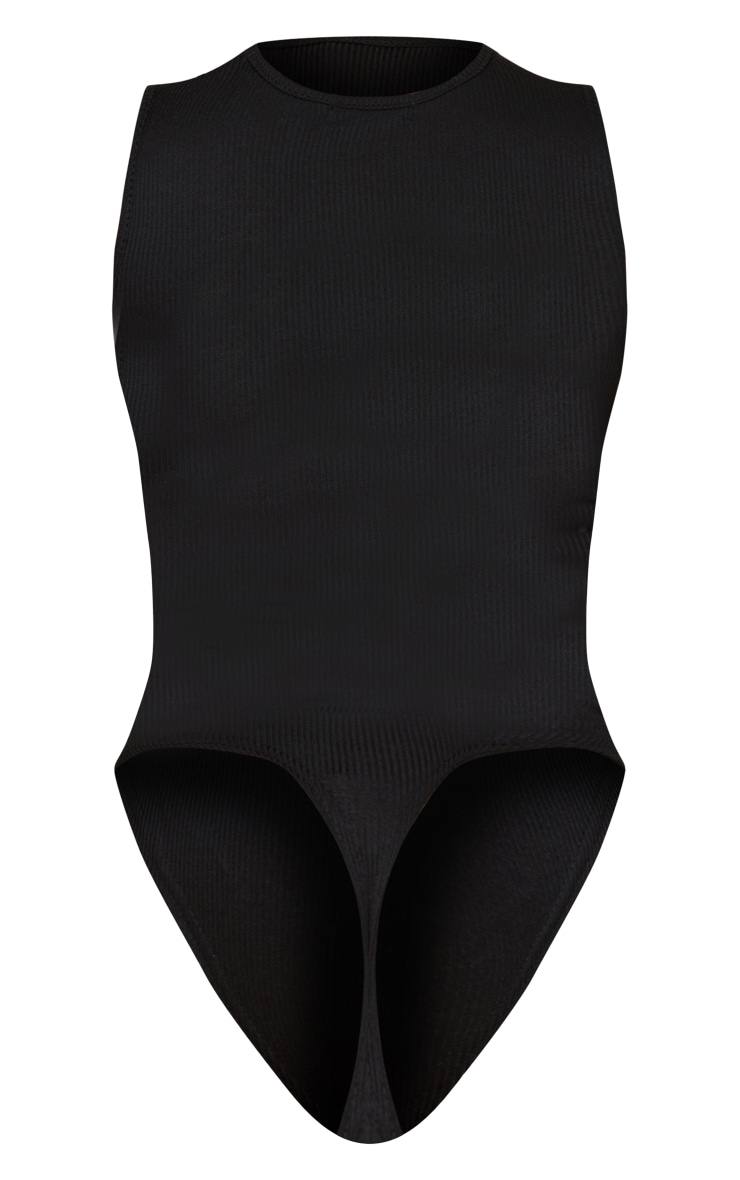 Black Rib Sleeveless Cut Out Chest Bodysuit image 6