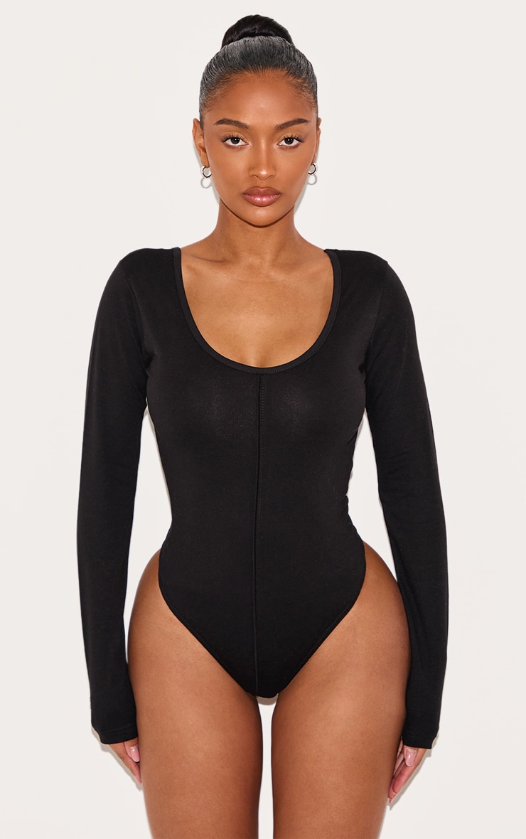 Shape Black Cotton Scoop Neck Seam Bodysuit image 2