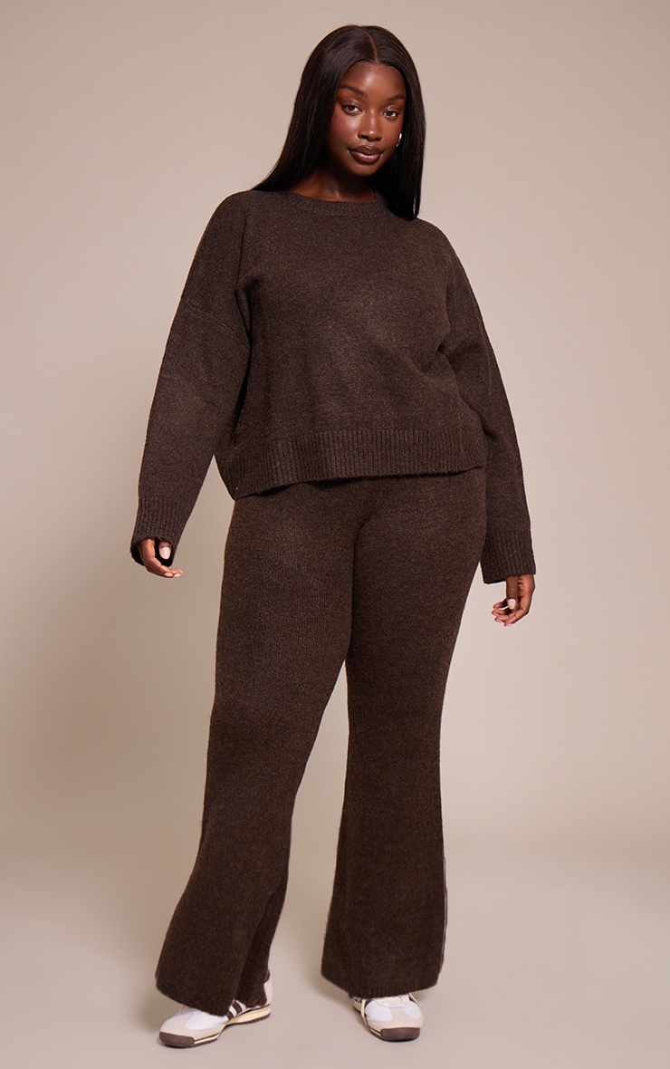 Plus Chocolate Wide Leg Knitted Trousers