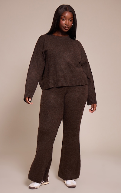 Plus Chocolate Wide Leg Knitted Pants