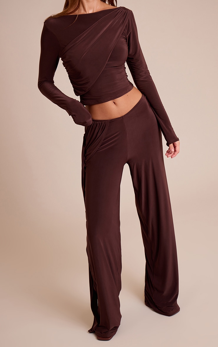 Chocolate Double Layer Slinky Twist Drape Straight Leg Pants image 2