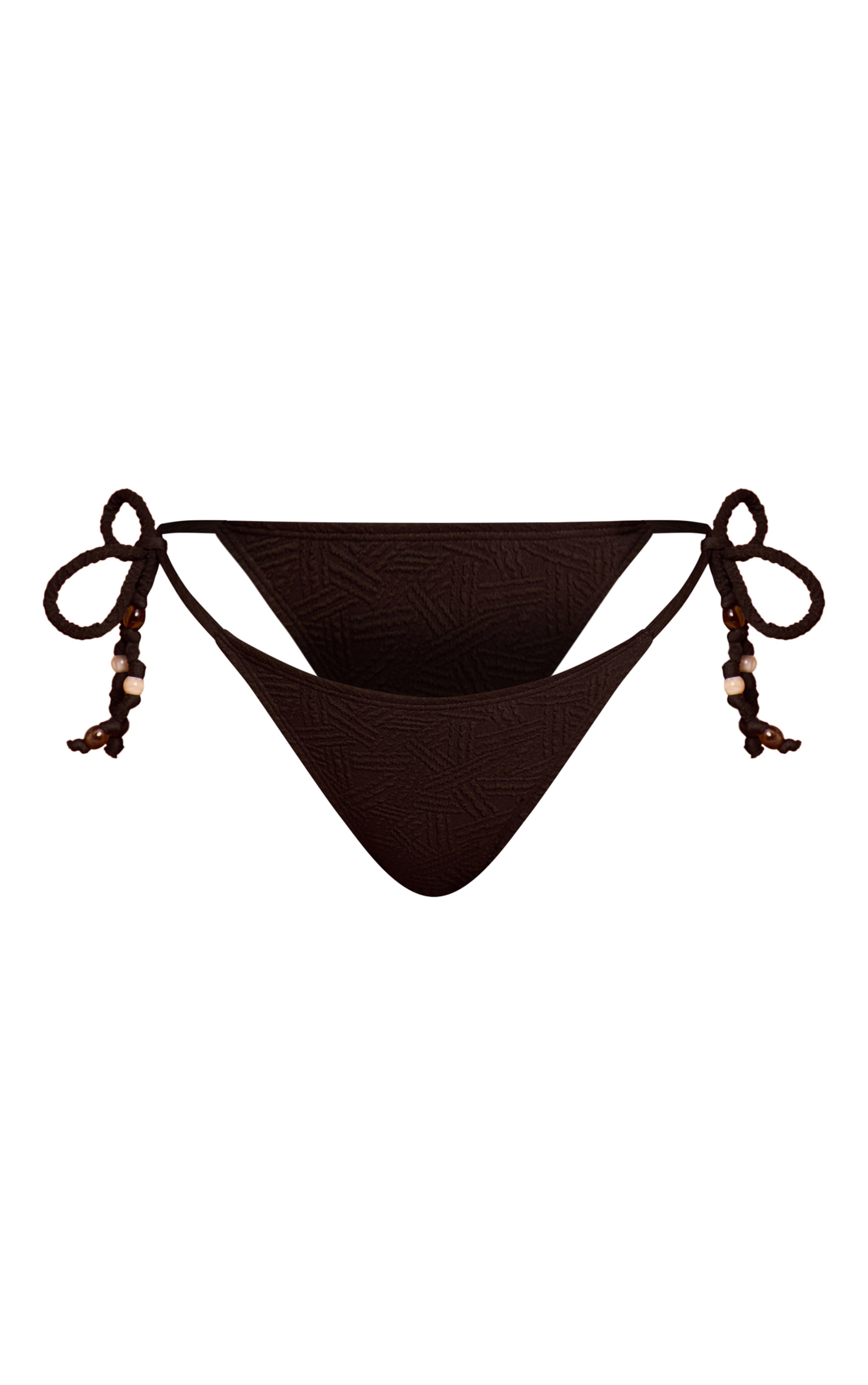 Black Textured Bead Trim Tie Side Bikini Bottoms image 5