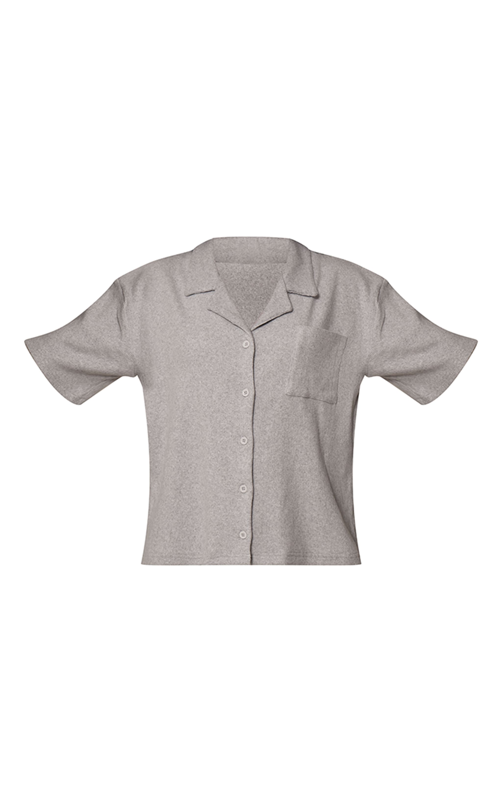 Chemise Carrée Boutonnée en maille tricot Côtes Brossée Gris Chiné image 4